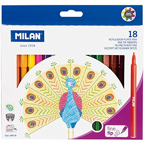 Caixa de Marcadores para Crianças MILAN Bwm10277 FACTIS, S.A. - Marcadores e marcadores de texto - tinta à base de água, lavável, traço fino, 18 cores