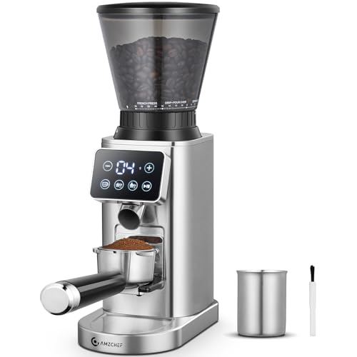 Moinho de Café Elétrico AMZCHEF com Suporte Desmontável e Recipiente AMZCHEF - Moedores de café - moinho de café, elétrico, suporte desmontável, recipiente, painel tátil LCD, 24 ajustáveis