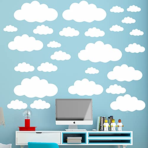 Painel de Parede Infantil com Nuvens Brancas 31 Unidades Sufang - Papel de parede - 31 unidades, nuvens brancas, vinil, quarto infantil