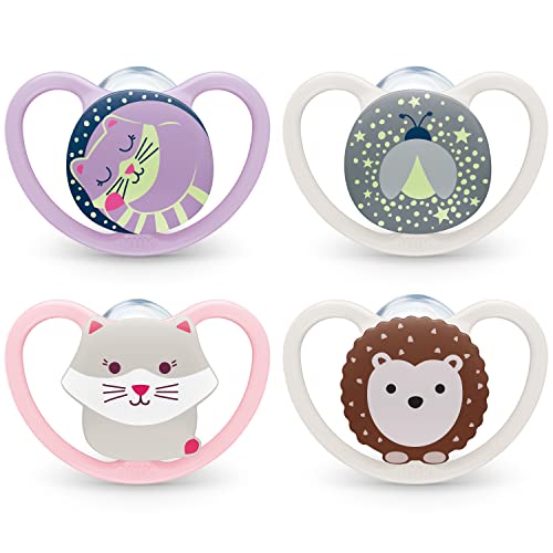 Conjunto de Chupetas NUK Space Night Cat & Hedgehog NUK - Cuidados com a higiene oral - silicone, tetina plana, air-check, bolsa de transporte