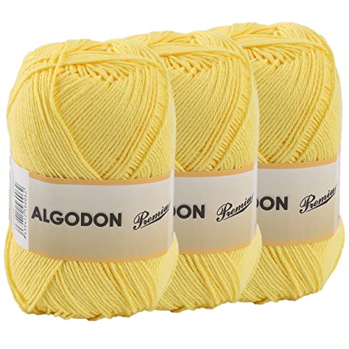 Fio de Tecido de Algodão Ovelha Amarelo 100G 220M X 3Unidades REFINE COMERCIOS SL - Fibras para artesanato - algodão, ovelha, amarelo, 100g