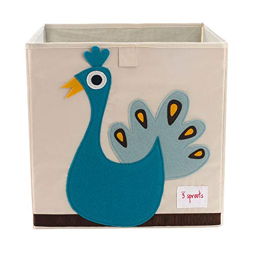 Caixa de Arrumação Infantil 3SPROUTS Peacock 3 Sprouts - Armazenamento industrial - madeira, desenhos coloridos, removível, transportável