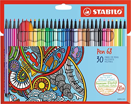Marcadores STABILO Pen 68 (Multicor - 30 Un) Stabilo - Canetas - multicor, 30 unidades, ponta grossa, tinta à base de água