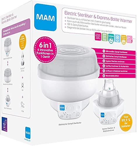 Mam 6 em 1 Sterilizer Electric Grey 0-24 Months MAM - Aquecedores e esterilizadores de biberões - 6 em 1, 0-24 meses, biberões, chupetes