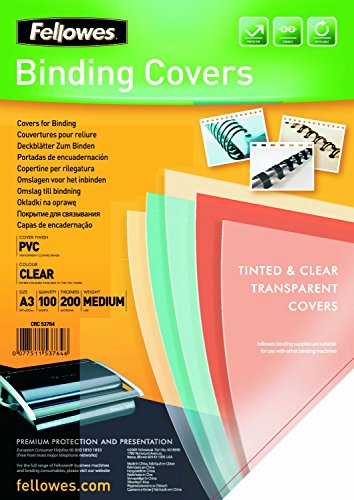 Pack 100 Capas para Encadernação FELLOWES 5330302 Fellowes - Papel de capa - pack, 100 capas, encadernação, pvc, a3