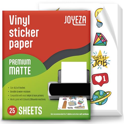 Papel Autocolante JOYEZA 25 Folhas Papel Adesivo JOYEZA - Papel de impressora e copiadora - 25 folhas, adesivo, resistente à água, fácil de limpar
