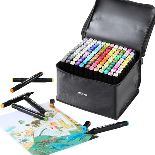 SOSINYA Marcador Permanente com 2 Pontas e 120 Cores SOSINYA - Marcadores e marcadores de texto - permanente, 2 pontas, 120 cores