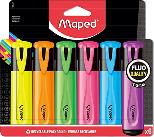 Conjunto de Marcadores MAPED Classic (6 Un) Maped - Marcadores e marcadores de texto - 6 unidades, ponta biselada, trazo 1-5 mm, tampa a pressão