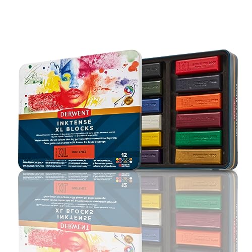 Lápis de Cor DERWENT XL Inktense (12 Cores) DERWENT - Tinta, tinta de arte e esmalte - 12 cores, vivas, brilhantes, lavável