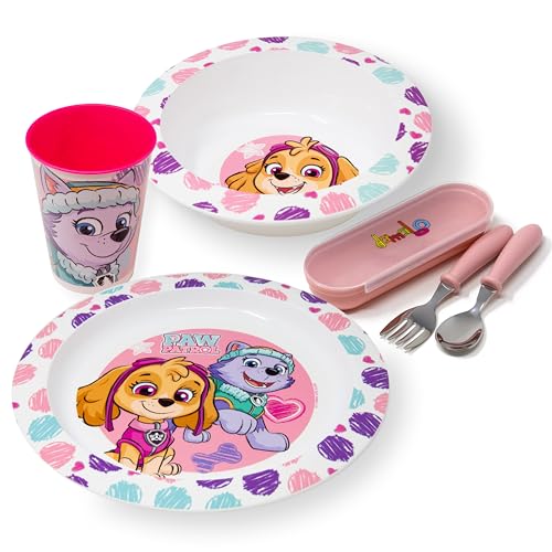Conjunto de Refeição Dama Loo Patrulha Pataada damaloo - Jogos de talheres - 5 peças, prato infantil, copo infantil, vaso plástico