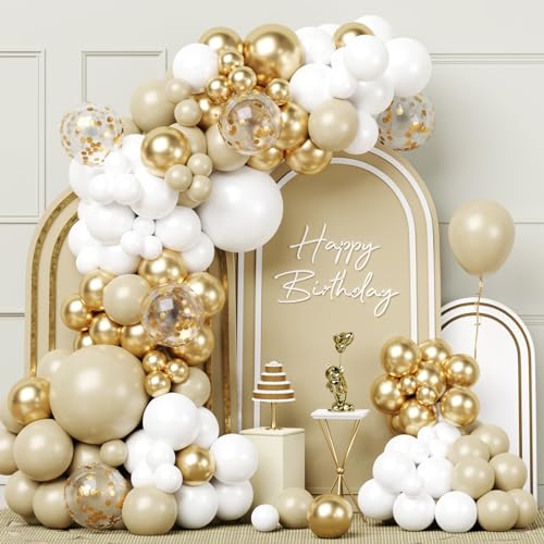 Kit de Arco de Globos 100 Unidades Bege Branco Dourado Netnology - Balões - kit, arco, globos, bege, branco, dourado