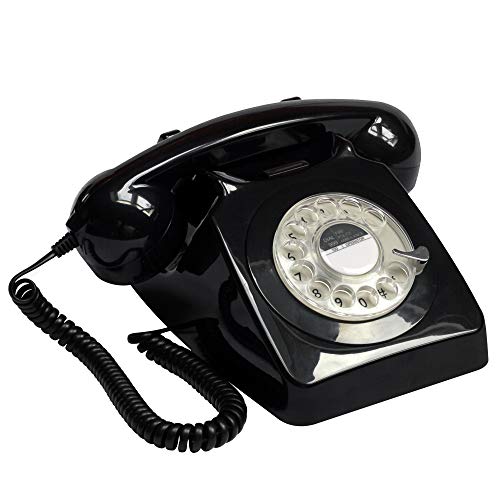 Telefone Fixo Clássico GPO 746 Preto (Recondicionado Como Novo) Gpo - Telefonia - retro, analógico, disco giratório, botão de ligação