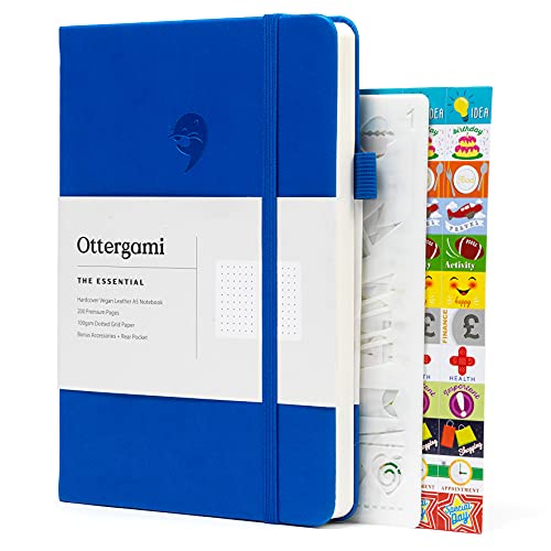 Caderno OTTERGAMI Bullet Journal de Puntos Azul Oxford Mayan Green Ltd - Cadernos e bloco de notas - 200 páginas, capa em pele sintética, 6 folhas plantilhas, 2 folhas etiquetas
