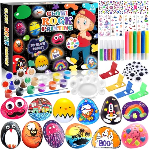 Kit de Artesanato para Crianças MULEVIP 12 Pedras e 24 Pinturas MULEVIP - Materiais de arte e artesanato - 12 pedras, 24 pinturas, metalizadas, brilhantes, transferências