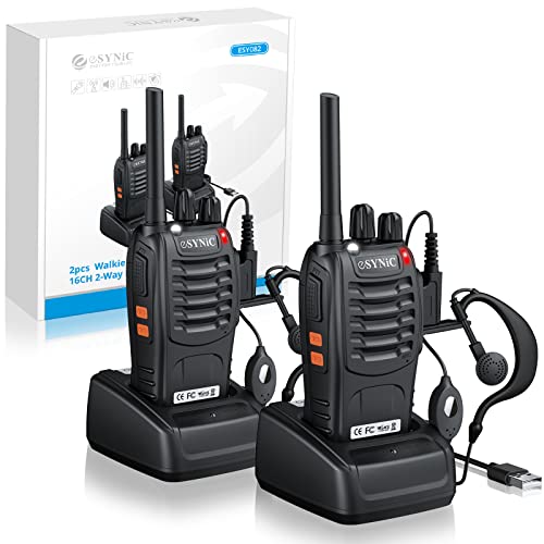 Walkie-Talkies ESYNIC PMR446 (16 Canais - Até 8 Km - Até 18h - Preto) eSynic - Rádios bidirecionais - 16 canais, 8 km, lítio recarregável, clip para cinto