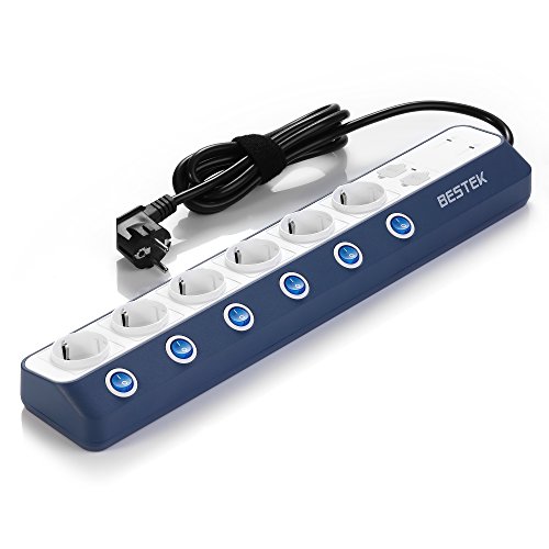 Extensão Elétrica BESTEK 900 J (6 Tomadas - Tipo F - 1.8 m) BESTEK GLOBAL LTD - Máscaras de gás e respiradores - 6 tomadas, tipo f, 1.8m