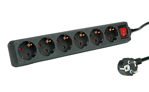 Extensão Elétrica ROLINE 19.07.1076 | Preto ROLINE - Fios e cabos elétricos - 6 tomadas, proteção infantil, interruptor iluminado, cabo preto