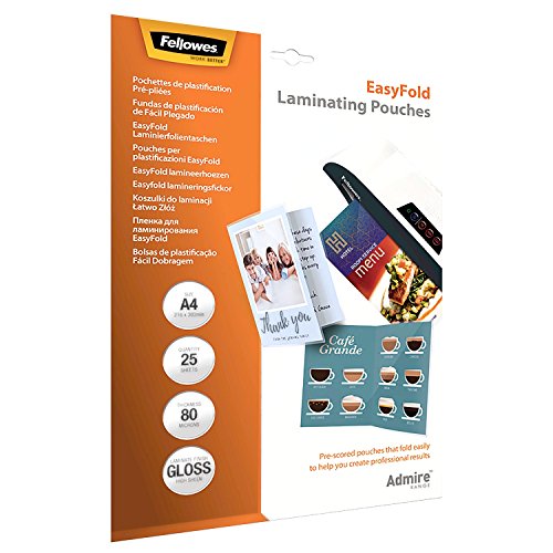 Bolsa para Plastificar FELLOWES Admire EasyMove A4 Fellowes - Filme de laminação, pochetes e folhas - a4, 80 micras, superfície pre-plegada, 25 unidades