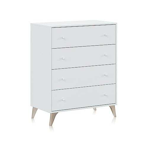 Móvel de Dormir HABITDESIGN Sweet (Branco - MDF - 77.5x40x95 cm) Habitdesign - Comodas - 4 gavetas, MDF branco, pés em forma de cubo, 5 kg