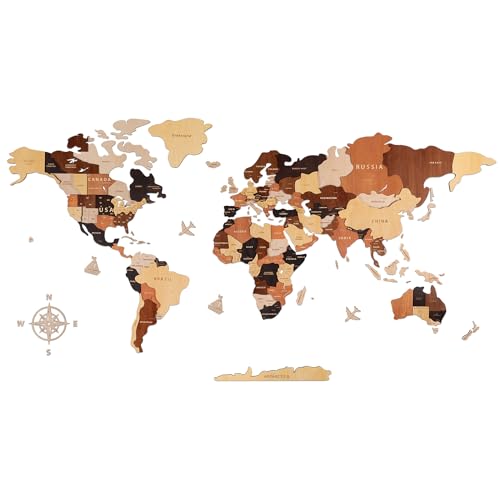 Mapa do Mundo de Madeira Multicor 150X85Cm CREAWOO shenzhenshilianggukejiyouxiangongsi - Obras de arte - multicor, 150x85 cm