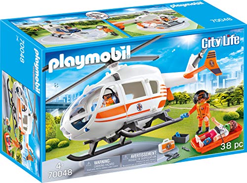 Playmobil City Life 70048 conjunto de bonecos PLAYMOBIL - Brinquedos - helicóptero, plataforma de aterro, camião de resgate, equipa de resgate