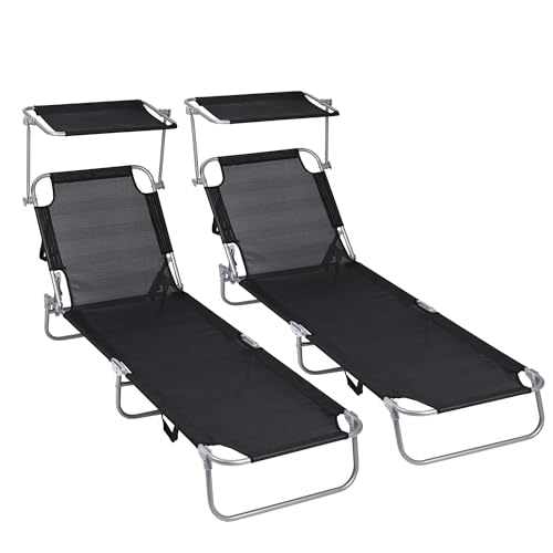 Conjunto de 2 Espreguiçadeiras com Guarda-Sol T-LOVENDO T-LOVENDO.ES - Móveis de exterior - conjunto, espreguiçadeiras, guarda-sol, polipropileno, alumínio