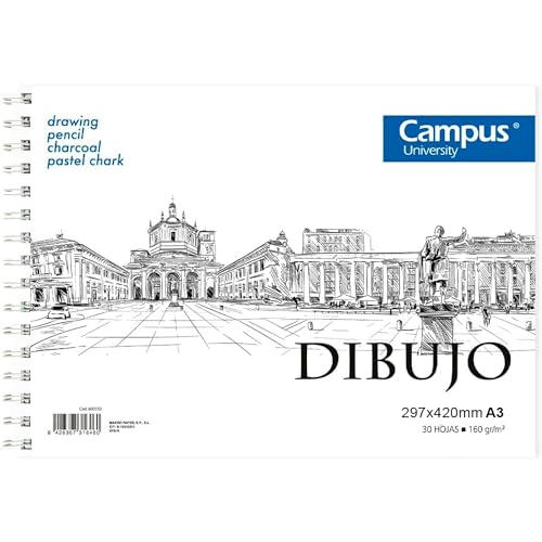 Campus University Caderno de Desenho com Espiral A3 30 Folhas Makro Paper SP.SL - Papel de arte e artesanato - a3, 30 folhas, 160 g, desenho