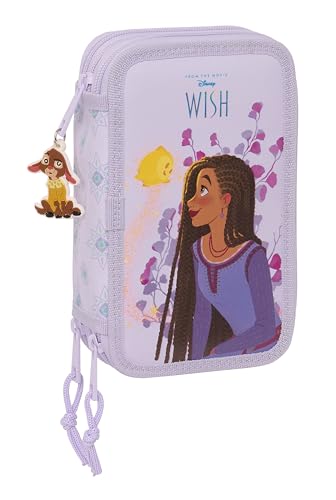 Estojo Infantil SAFTA Wish (Lilás - Poliéster) safta - Organizadores de mesa - 3 compartimentos, tecido impermeável, poliéster, bolso com fecho de correr