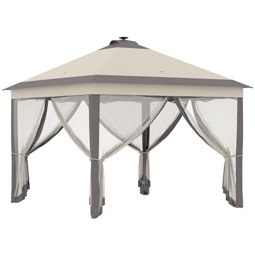 Pérgola Outsunny com Luzes Led | 3,3x3,3 m - Bege SPANISH AOSOM - Móveis de exterior - ajustável, paredes mosquetão, removíveis, led