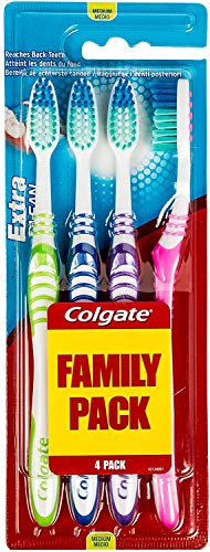 Escova de Dentes Medio COLGATE Extra Clean (4 Un) COLGATE - Escovas de dentes - branco, fácil de usar, bateria