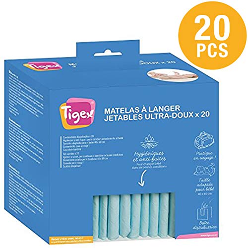 Fraldas TIGEX Descartáveis (20 unidades) TIGEX - Tapetes e bandejas de muda-fraldas - descartáveis, 20 unidades, higiene pessoal