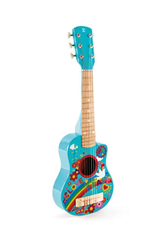 Guitarra HAPE Flower Power (Multicor - 33.5x10x3 cm) HAPE - Instrumentos de brinquedo - multicor, mini-guitarra, anos 60, plectro, livro de canções