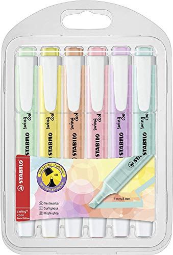 Marcadores Flutuantes STABILO Swing Cool 6 Unidades Stabilo - Marcadores e marcadores de texto - flutuantes, anti-ssecamento, 6 unidades, pastel