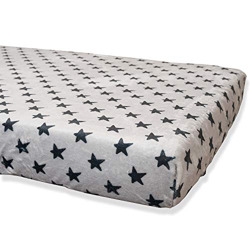 Lençol de Baixo BABYLINE Polar Cinza Estrelas Pretas (140x70x10cm) Babyline - Roupa de cama e cama - impressão digital, suave, ajustável, design espanhol