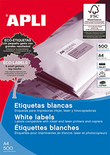 Etiqueta Permanente APLI 105X35mm (Branco) APLI - Papel de impressora e copiadora - 105x35mm, branco, adesivo permanente, 500 folhas