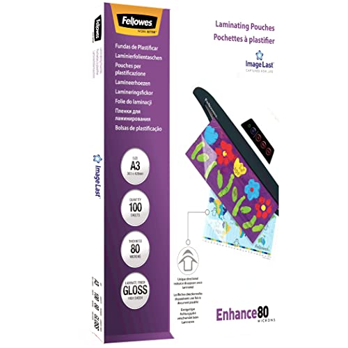 Pack 100 Plastificadas FELLOWES ImageLast A3 Fellowes - Filme de laminação, pochetes e folhas - 100 folhas, polietileno, 80 micras, proteção