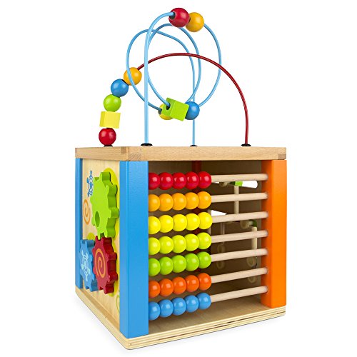 Centro de Atividades Madeira WOOMAX Baby (42745) Color Baby - Brinquedos de atividade para bebês - centro atividades, madeira natural, jogo educativo, atenção, concentração, 5 jogos