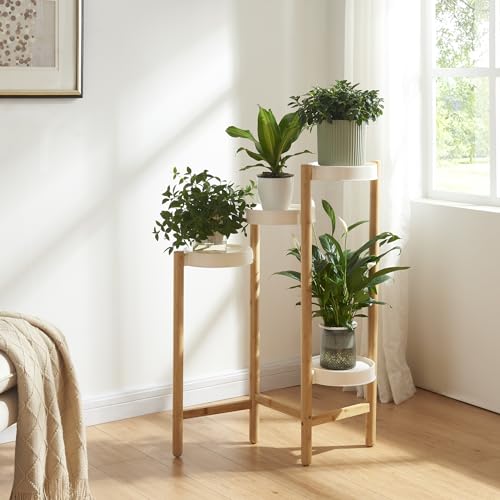 Suporte para Plantas EN CASA (Bambu e Plástico - Branco) [en.casa] - Móveis de exterior - bambu, plástico, branco