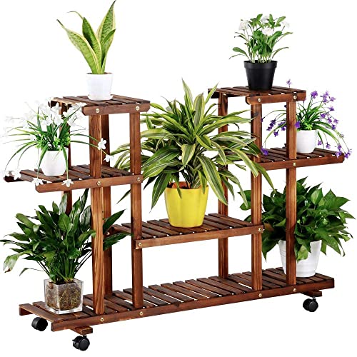 Suporte de Plantas YAHEETECH com Rodas (Madeira - 124x33x80cm) Yaheetech - Móveis de exterior - madeira, 124x33x80cm, 30kg, castanho