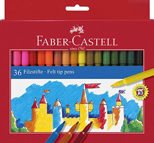 Caixa com 36 Marcadores FABER CASTELL Multicor Faber-Castell - Marcadores e marcadores de texto - 36 marcadores, multicor, ponta de fibra, tinta lavável