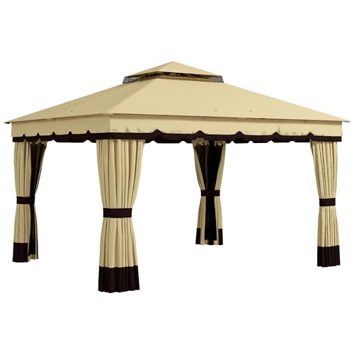 Pérgola Outsunny | 3.7 x 3 x 2.8 m - Bege Outsunny - Móveis de exterior - 3.7x3x2.8m, bege, proteção UV30, circulação de ar
