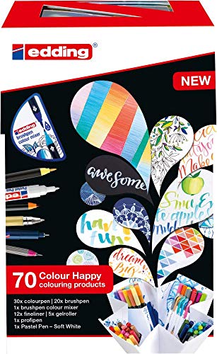 Conjunto de 70 Marcadores EDDING (Multicor) Edding - Marcadores e marcadores de texto - 70 marcadores, multicor, shading, rotulagem