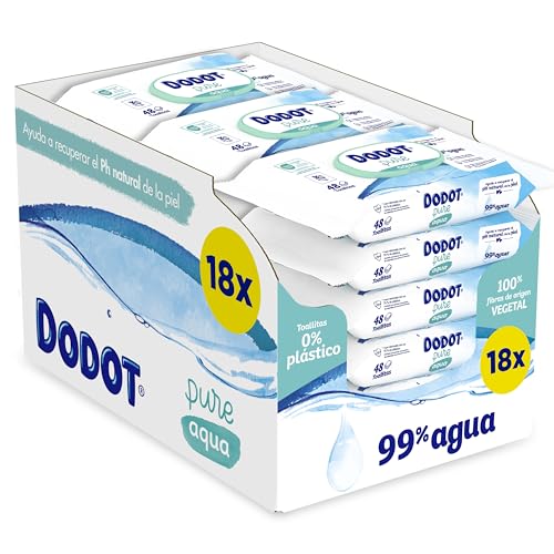 Toalhitas DODOT Pure Aqua 18 Unidades (Recondicionado Como Novo) Procter & Gamble - Muda fraldas - 99% água, 0% plástico, algodão premium, limpeza delicada