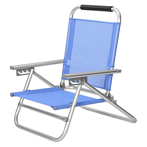 Cadeira de Praia C/ Almofada de Braços e Respaldo Ajustável Azul SONGMICS - Móveis de exterior - almofada de braços, respaldo ajustável, azul