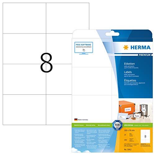 Herma Premium Laminated labels 200 pcs. (Classificação e Arquivo) HERMA - Etiquetas e tags - branco, 200 peças, a4, 105x74mm