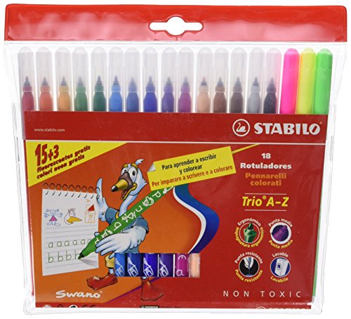 Marcadores STABILO Trio A-Z (Multicor - 18 Unidades) Stabilo - Instrumentos de escrita e desenho - multicor, 18 unidades, lavável, triangular