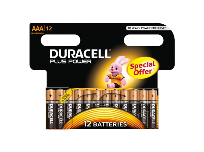 Pilhas DURACELL Plus Power AAA LR03 (12 unidades) Duracell - Baterias de uso geral - alcalinas, AAA, 12 unidades, doméstico
