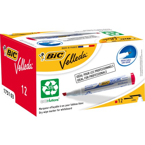 Marcador BIC Velleda Vermelho (Ponta: 3-5.5mm) BIC - Marcadores e marcadores de texto - 3-5.5mm, fibra redonda, tinta álcool, 12 unidades