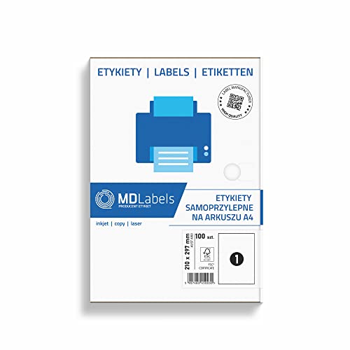 Etiqueta para Impressão MDLABELS Universal MDlabels - Papel de impressora e copiadora - 100 etiquetas, autoadesivas, resistentes ao calor, resistentes à humidade