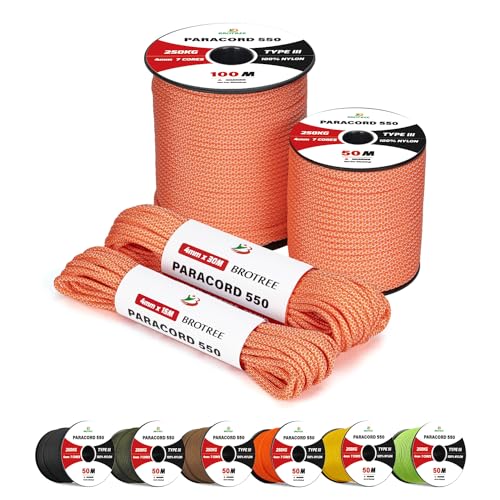Cordão de Paracord BROTREE 4 Mm Nylon Cord 550 Type Iii 50M BROTREE - Cabos e cordas de hardware - corda, nylon, 550 tipo iii, 50m, resistente